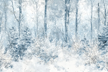 Winter landscape with snow-covered trees and serene atmosphere in a tranquil forest