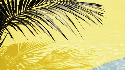Obraz premium Tropical Palm Leaf Shadow on Yellow Summer Pool Background