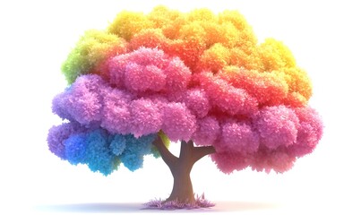Rainbow tree, vibrant colors, digital art, white background, design element