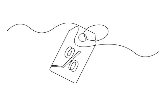 recommend clip art: Black Friday sale concept in continuous line. Tag emblem with percent discount. Linear background of percent sign. One continuous line drawing of a percent sign.