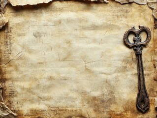 An aged parchment background with an ornate key, suggesting mystery or historical significance.