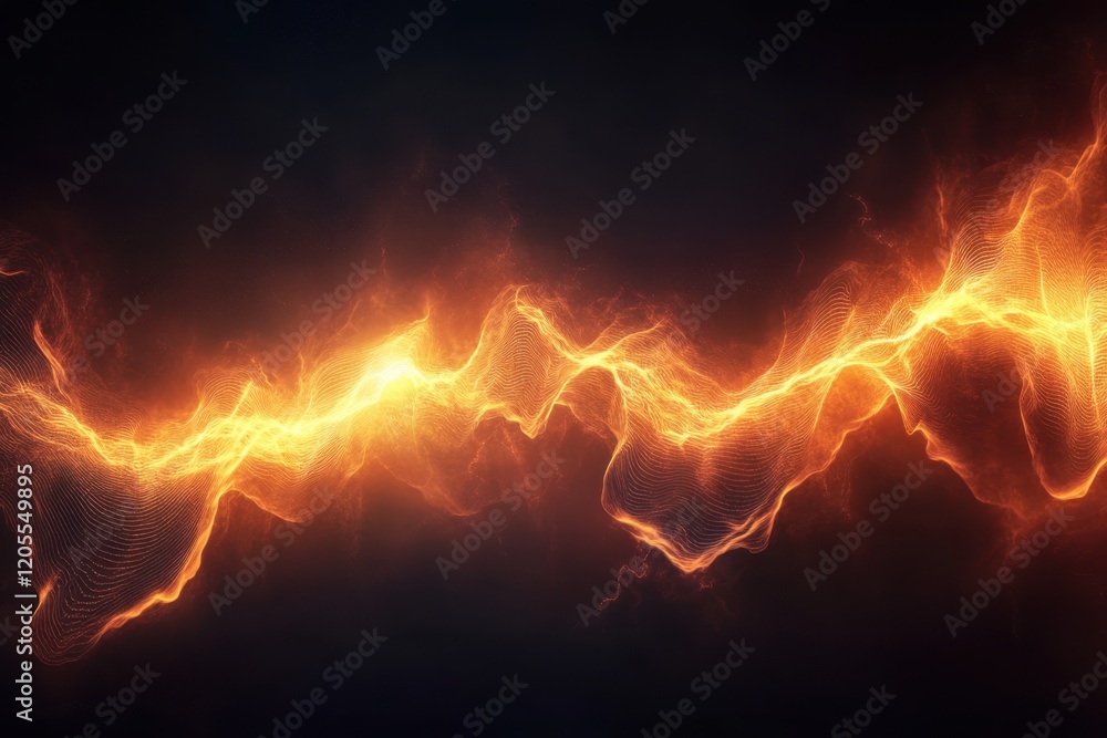 Poster electrifying display of orange and yellow wave patterns illustrating energy