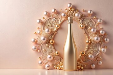 Naklejka premium A Festive Celebration Elegant Champagne Bottle Adorned with Ornate Gold and Pearl Accents