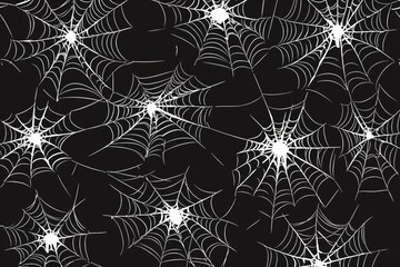 Spooky Halloween Spiderwebs Seamless Pattern Black Background