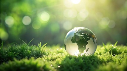 A Glass Globe Resting on Lush Green Moss, Symbolizing Environmental Preservation and a Sustainable Future for Our Planet
