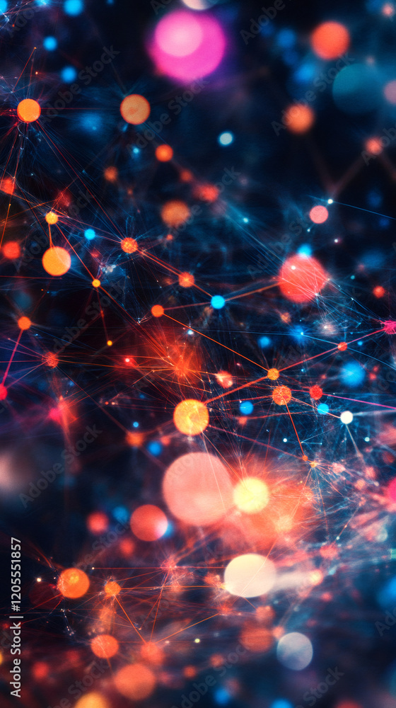 Aufkleber colorful bokeh effect created by abstract network connections forming a futuristic digital web
