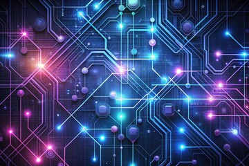 Fototapeta premium Abstract Futuristic Circuit Board Design with Glowing Nodes and Interconnected Pathways Representing a Complex Technological Network