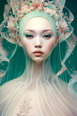 Opalescent Couture Mermaid. Generative AI, non-existent person