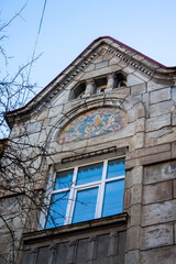 original roof, facade of the house, mosaic, columns, windows, decorations, mansion, facades,...