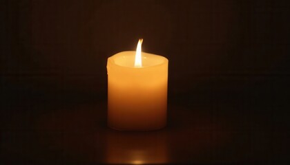 Candle glowing softly in dark room tribute to cancer victims.