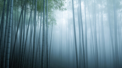 Foggy bamboo forest atmospheric morning view enchanting nature perfect for peaceful meditation retreat eco-friendly themes