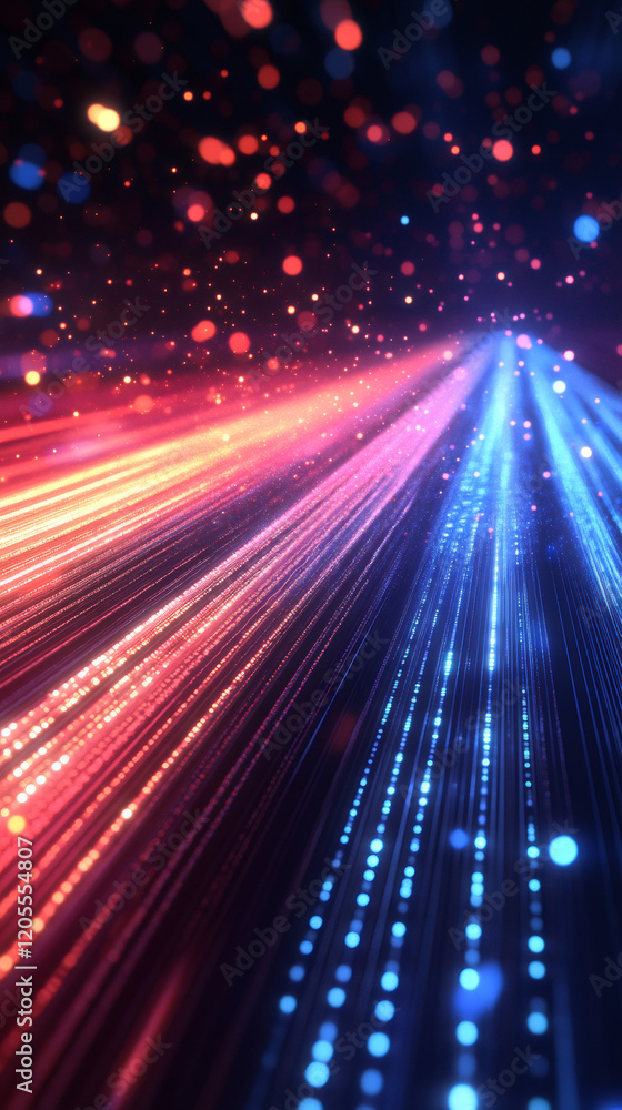Aufkleber abstract background with colorful light trails converging into vanishing point with bokeh effect, cr
