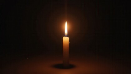 Single flickering candle in a dark room tribute to cancer victims.