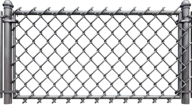 Chain link fence with intricate details, isolated on white background