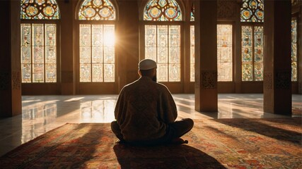  muslim are praying in a place of worship with a ramadhan feel 