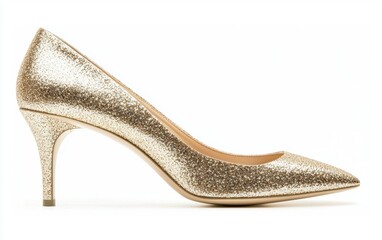 Sophisticated champagne gold pumps with a pointed toe on a clean white background