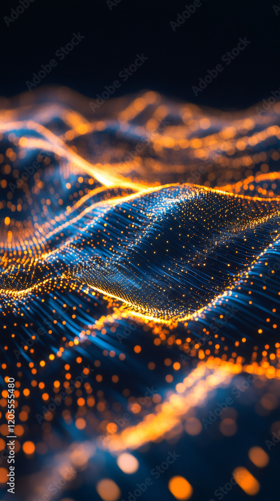 Poster flowing digital wave particles create a mesmerizing visualization of big data in cyberspace, showcas