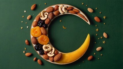 arabic grains form crescent moon letters with a ramadhan theme