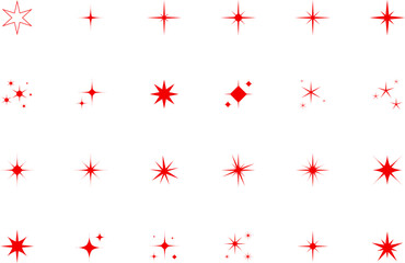 Forms of retro stars. Sunburst design elements. Red beams firework. Best for price tag, sale sticker, quality mark. Flat vector illustration