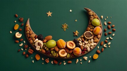 arabic grains form crescent moon letters with a ramadhan theme