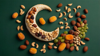 arabic grains form crescent moon letters with a ramadhan theme