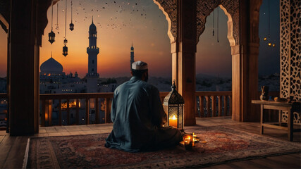  muslim are praying in a place of worship with a ramadhan feel 