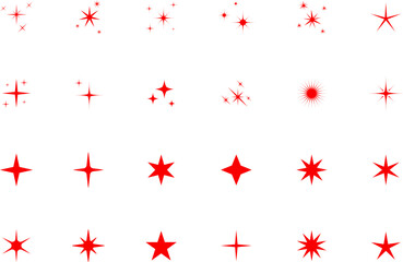 Forms of retro stars. Sunburst design elements. Red beams firework. Best for price tag, sale sticker, quality mark. Flat vector illustration