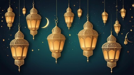 Golden Ramadan Lanterns: Elegant Nighttime Illumination