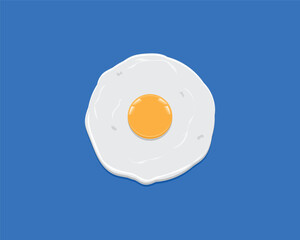 vector design of a white half-boiled sunny side up egg with a yellow-orange dot in the middle on a blue background