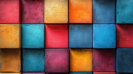 Colorful abstract tiled wall in vibrant hues