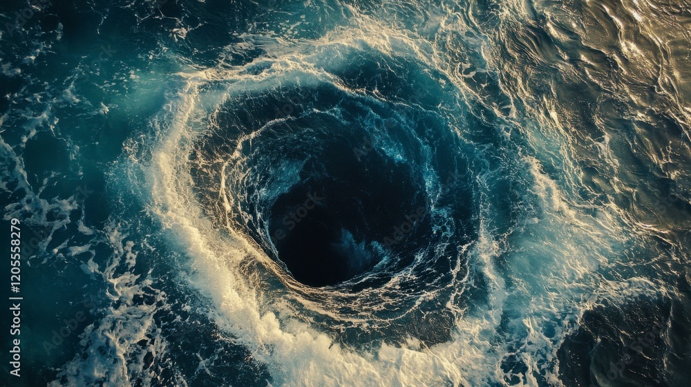 Poster Mysterious Ocean Whirlpool Creating Turbulent Water Patterns Above
