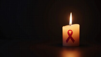 Gentle flickering candle in a dark space cancer awareness symbol.