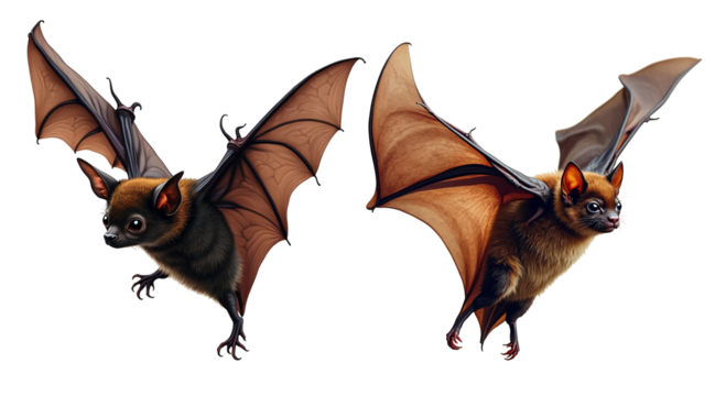 Flying bats isolated on white background.