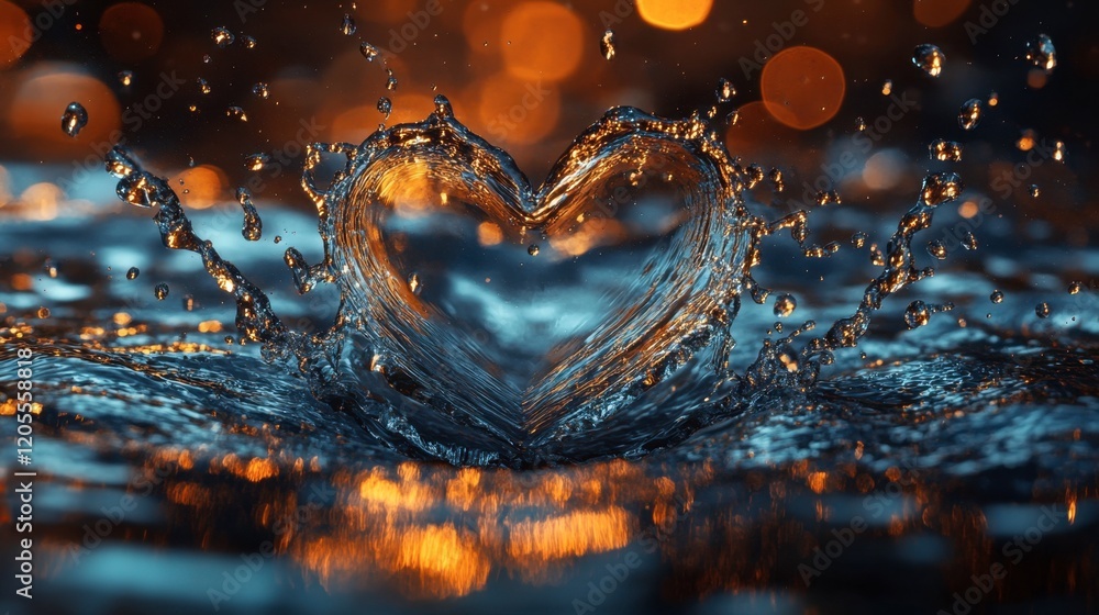 Aufkleber heart shape splashing water with bokeh lights in background