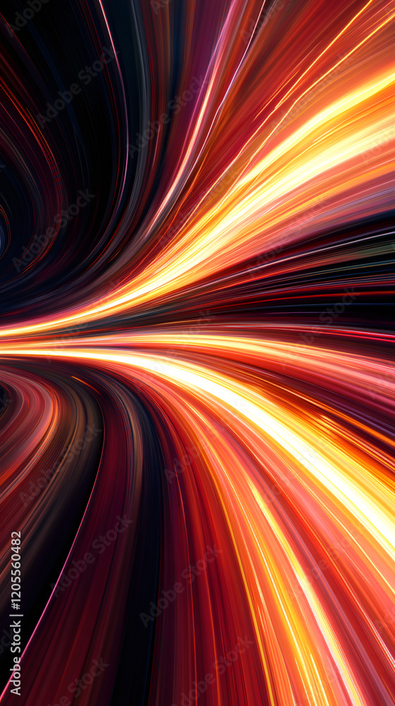 Leinwandbilder light trails creating dynamic perspective converging towards vanishing point, with a mix of red, ora
