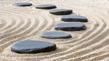 A tranquil zen garden with raked sand and smooth stones, Zen scene, Meditative style