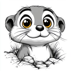 Obraz premium Cute Cartoon Meerkat Peeking Out from Ground Illustration