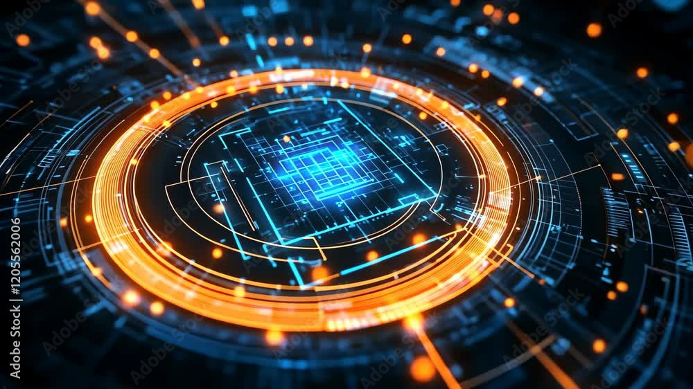 Poster vibrant digital circuit with glowing elements and futuristic design showcasing technology's dynamic 