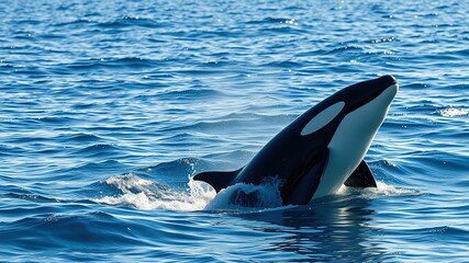 Killer Whale in Kunashir Strait, Hokkaido, Japan - Majestic Fin Erupts; Open Ocean