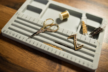 Set of beads and other accessories on the table