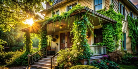 Fototapeta premium Leafy Porch House, Sunlight and Vines