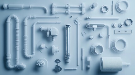 Flat lay of various plumbing parts.