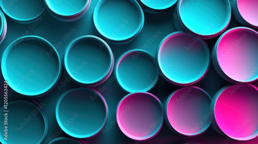 Poster abstract geometric pattern featuring overlapping circles in shades of cyan and pink with a minimalis