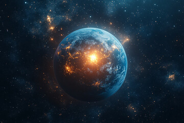 Obraz premium Earth Glowing Brightly In The Vast Expanse Of Space