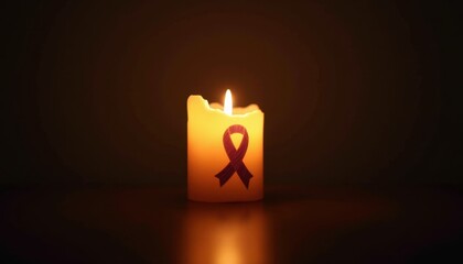 Hopeful candle casting light in dark room supporting cancer awareness.