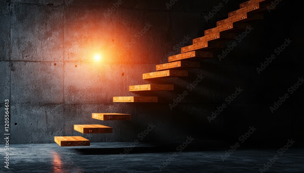 Poster a dimly lit staircase with glowing steps, creating an atmospheric and mysterious ambiance.