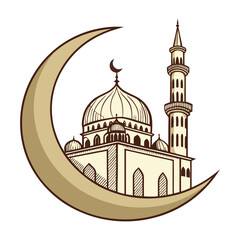 Mosque and Moon Vector Style Illustration