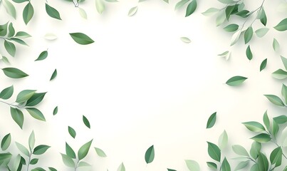 Fototapeta premium Green leaves frame, white background, spring, nature, design template (1)