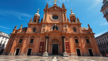 Fototapeta premium Saint John of Capistrano Cathedral Vienna - AI Photo, Architectural Beauty, Stunning Colors, Radiant Light