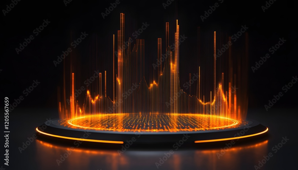 Aufkleber a futuristic holographic display showcasing dynamic data visualization. the vibrant orange lights cr